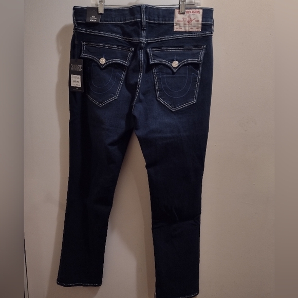 True Religion Ricky SN Relaxed Straight Blue Jeans Men's 36x34 Flap pockets NWT - Picture 2 of 10